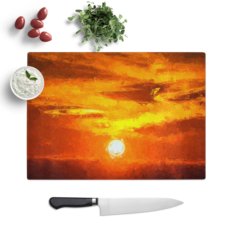 Tempered Glass Striking Sunset Chopping Board, 28.5 cm W x 20 cm L