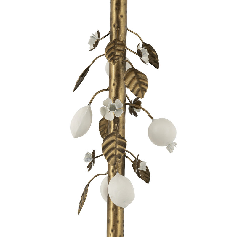 Table d'appoint ronde en fer or et blanc à motif floral, base en ciment, table de bout idéale, 11,8 x 11,8 x 28,3 pouces, 7,4 lb, assemblage requis avec motifs, ajustement pour piédestal de présentation, requis