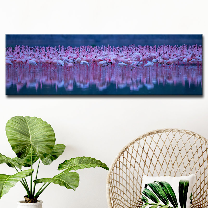 Flamants roses - reproduction de photo sur toile, H 12 po x l 40 po x P 1,5 po