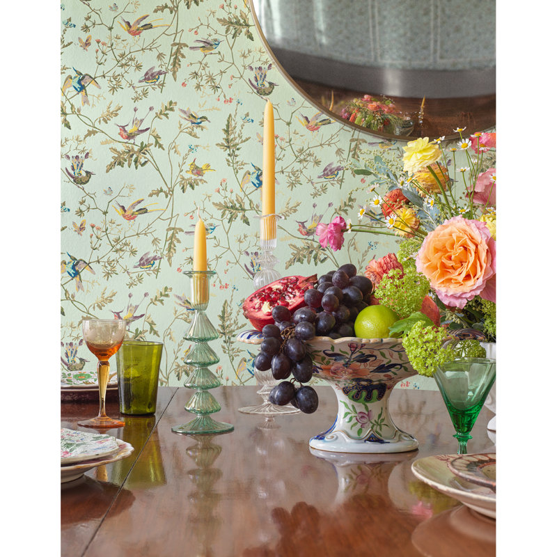 Cole & Son Selection Of Hummingbirds Floral Wallpaper Roll, Purple/Blue/Spa