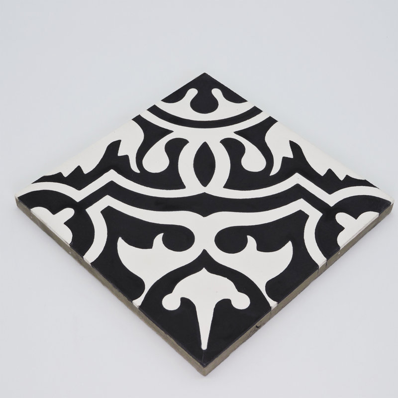 Carreau de ciment à motif de murs et de planchers 8 po x 8 po Baha, Noir / blanc