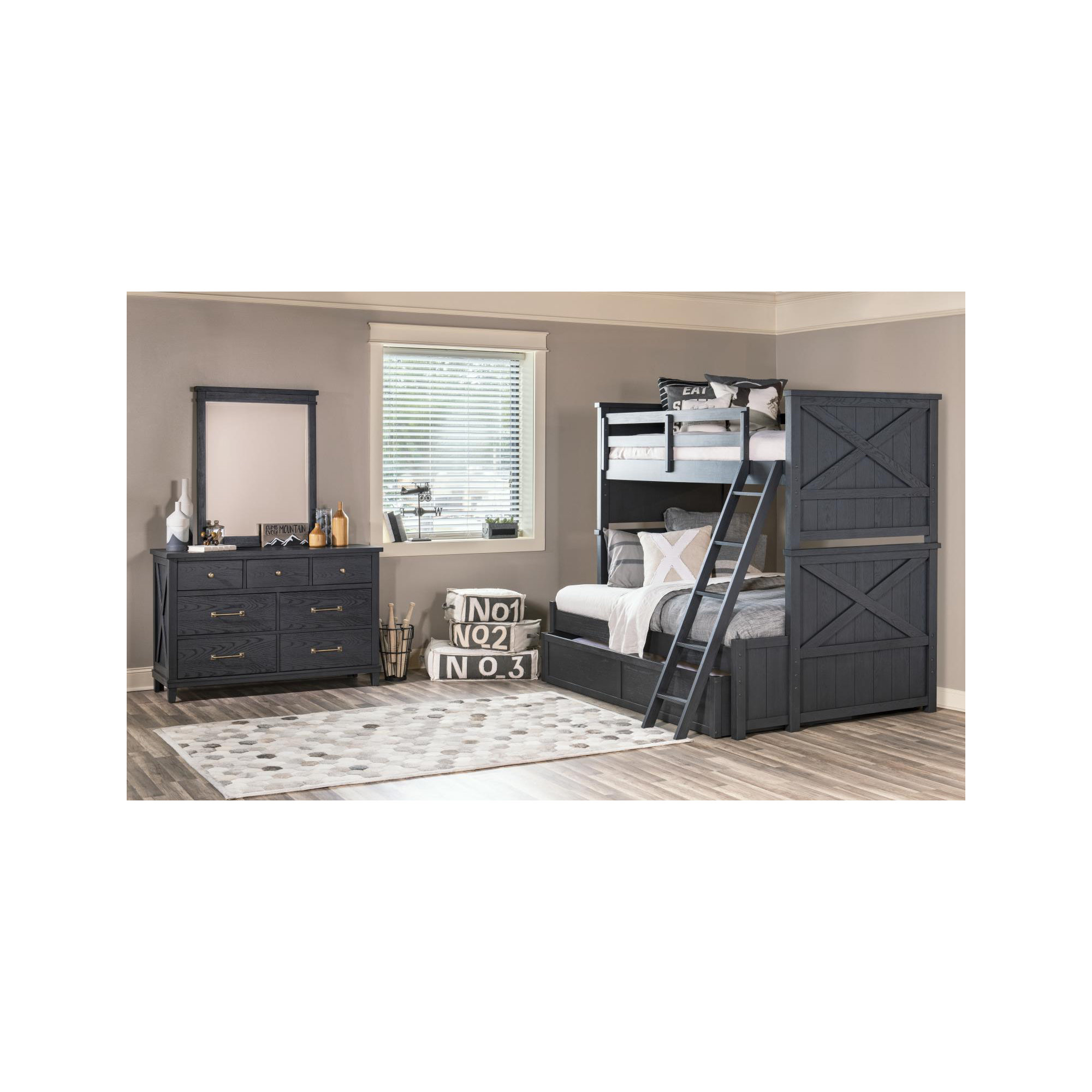 COMPLETE BUNK BED, Black, Twin Over Twin