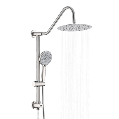 10" Rain Shower Head With Handheld - Adjustable Angle For Enhanced Showering Brushed Nickel Metal Wall Mounted & Powerful Water Flow Finish