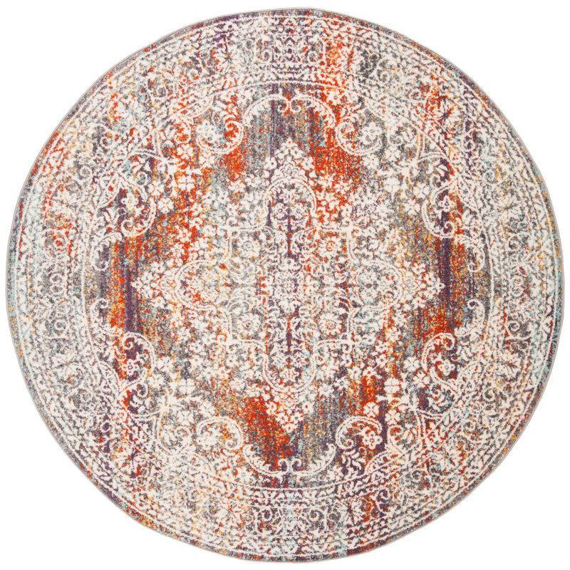 Tapis oriental gris / rouille Felty, Rond 6 pi 7 po
