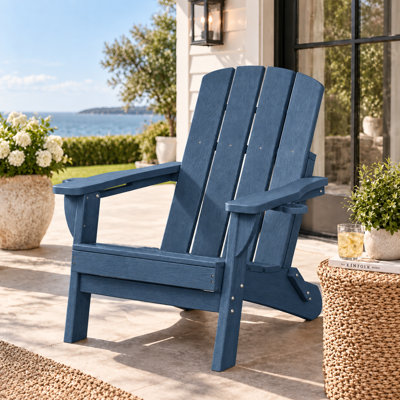 Chaise de foyer d'extérieur pliable en PEHD résistant aux intempéries avec 2 porte-gobelets Adirondack