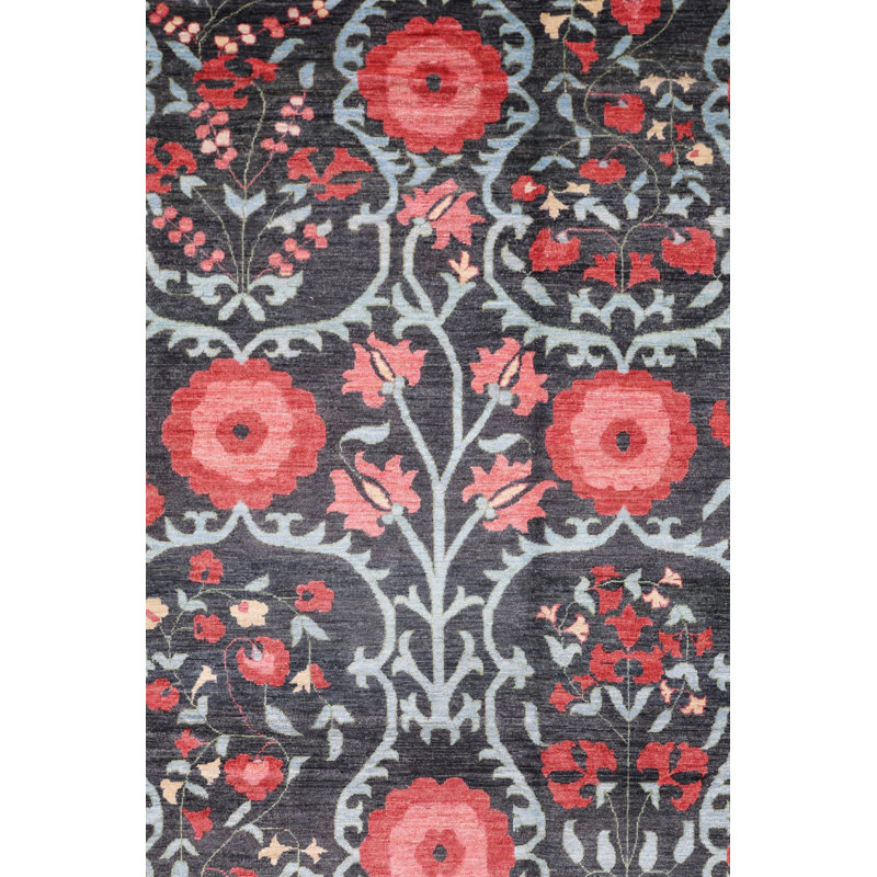 New Afghani Suzani Wool On Cotton 9Ftx11ft10in Charcoal
