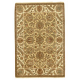 Hand Knotted Wool Oriental Area Rug in Gold And Ivory