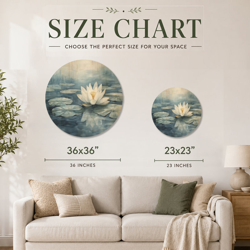 «White Lotus Calm - Botanical Round», reproduction d'art murale en bois, 36" Round, Rond
