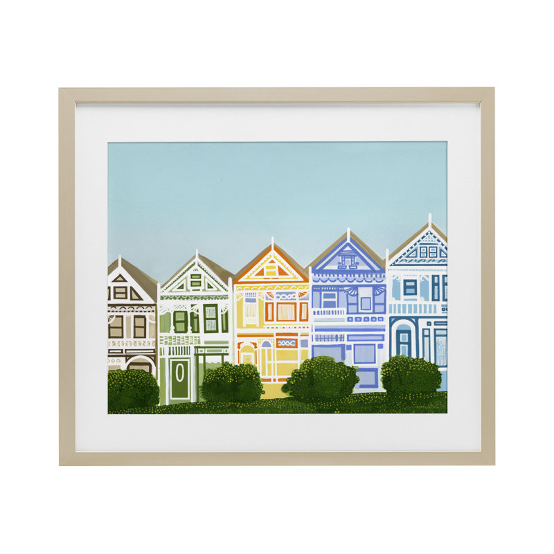 Peint mesdames maisons, reproduction encadrée sous verre, conception par Evelyn Coleman, 13" H x 16" W