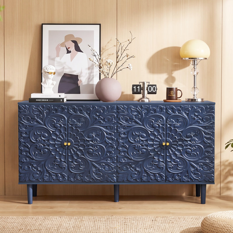Buffet sculpté de 150,5 cm, Bleu
