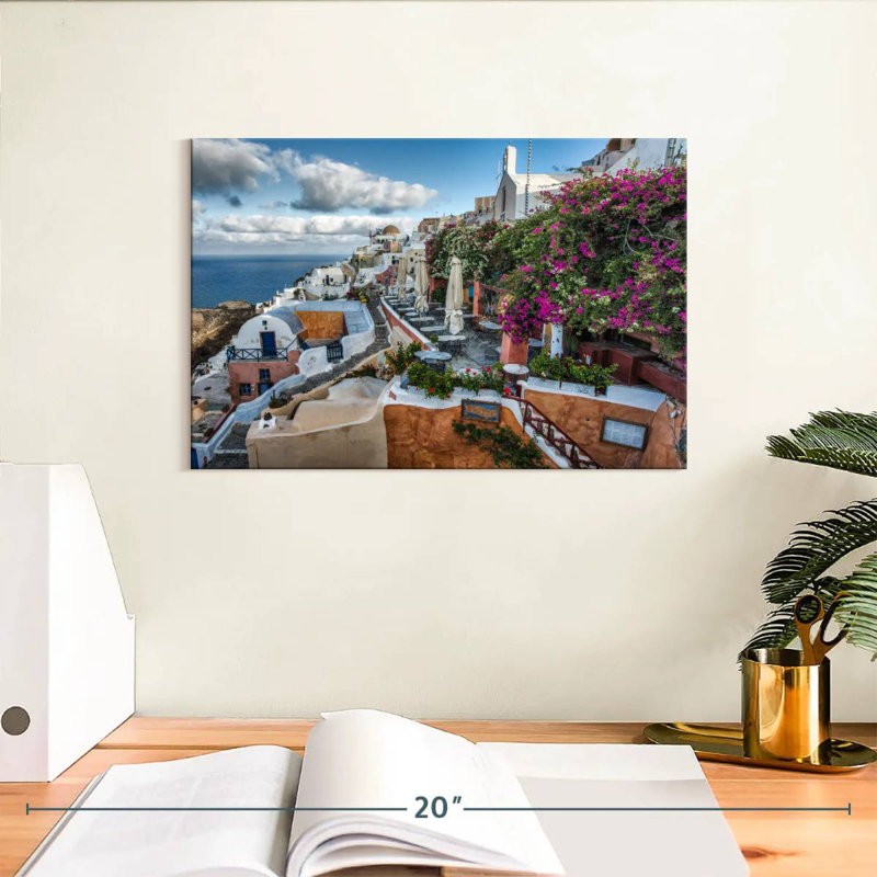 Hannes Bougainvillea et cafés à Oia Santorini, H 8 po x l 12 po