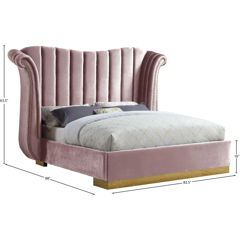 Cicero Upholstered Wingback Bed, Queen, Pink Velvet