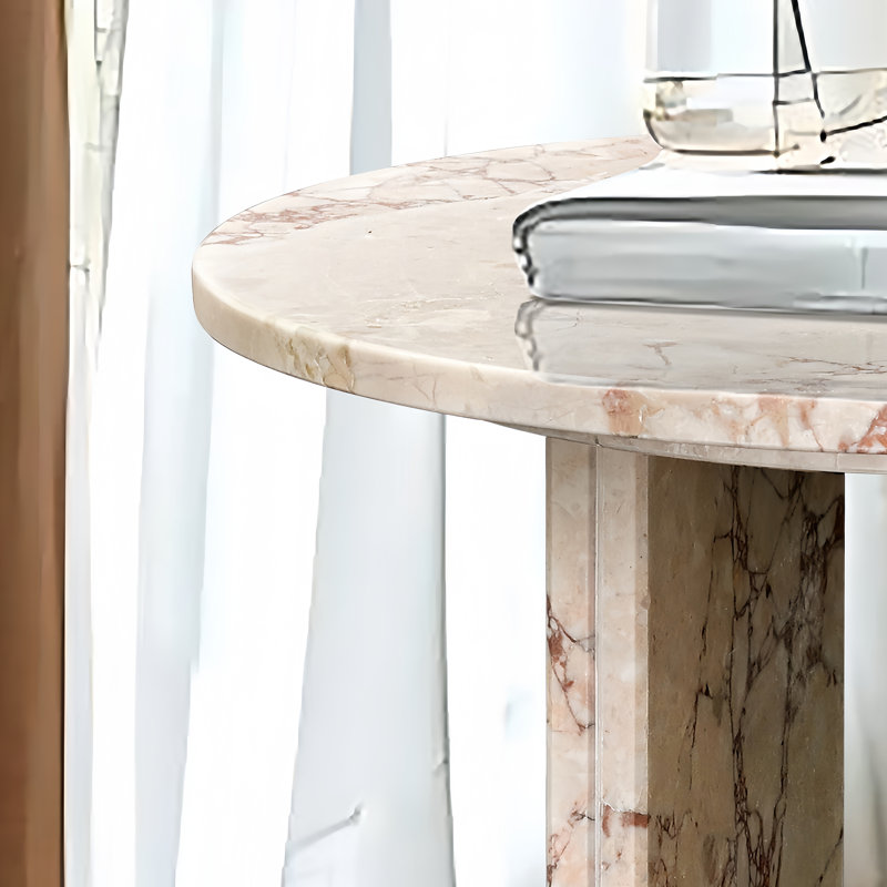 Ensemble de tables basses de luxe en marbre naturel rose pour le salon, petite table avec veines uniques et surface polie