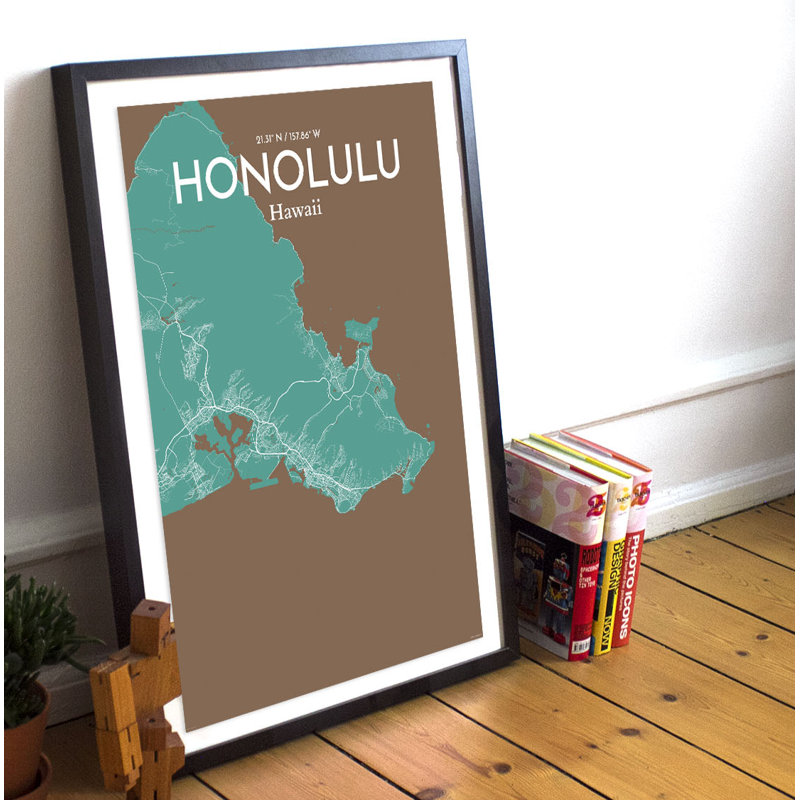 Honolulu City Map 1 Piece Wall Art, 50.8cm H x 40.6cm W x 0.13cm D