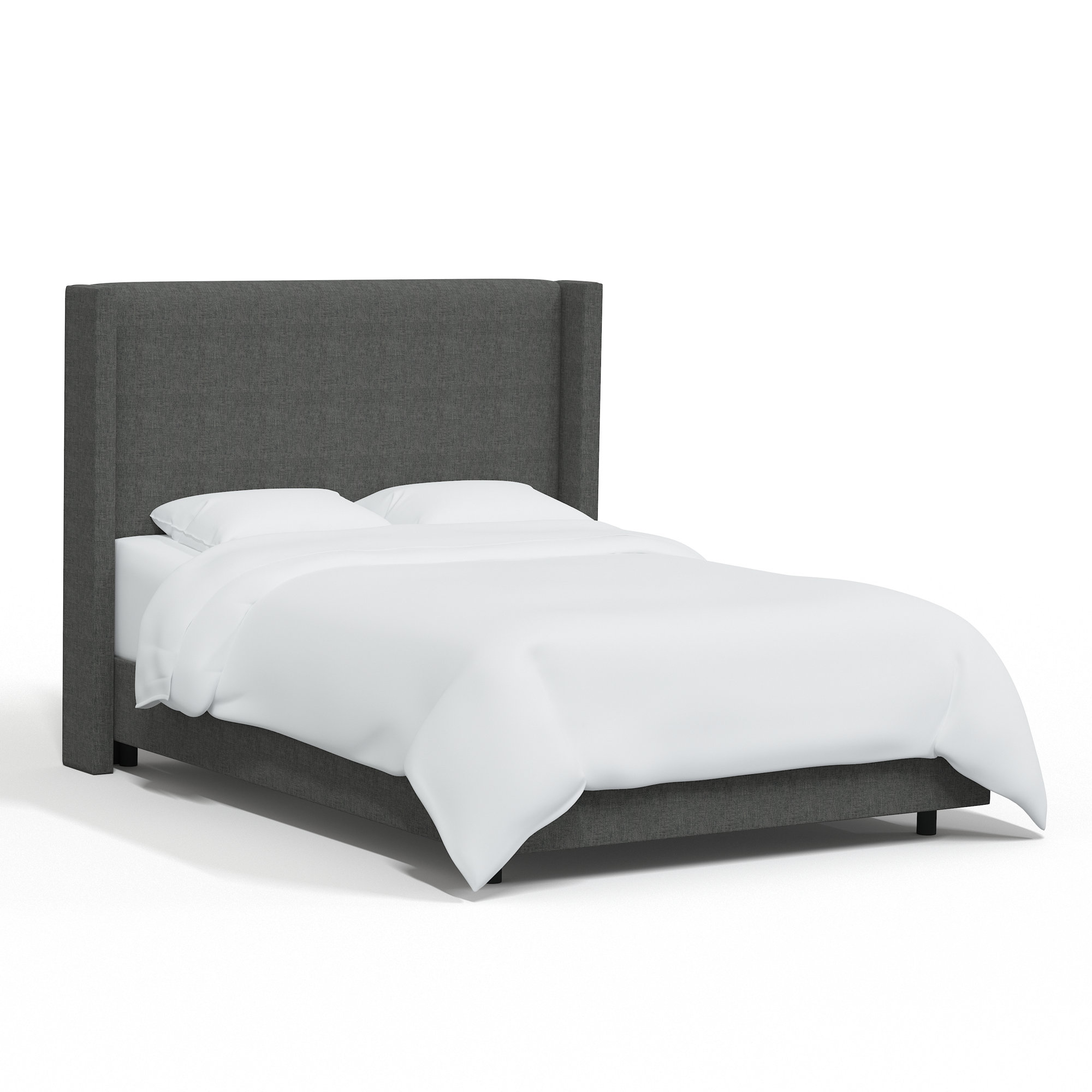 Hanson Upholstered Wingback Bed, Zuma Charcoal Textured Linen, Queen