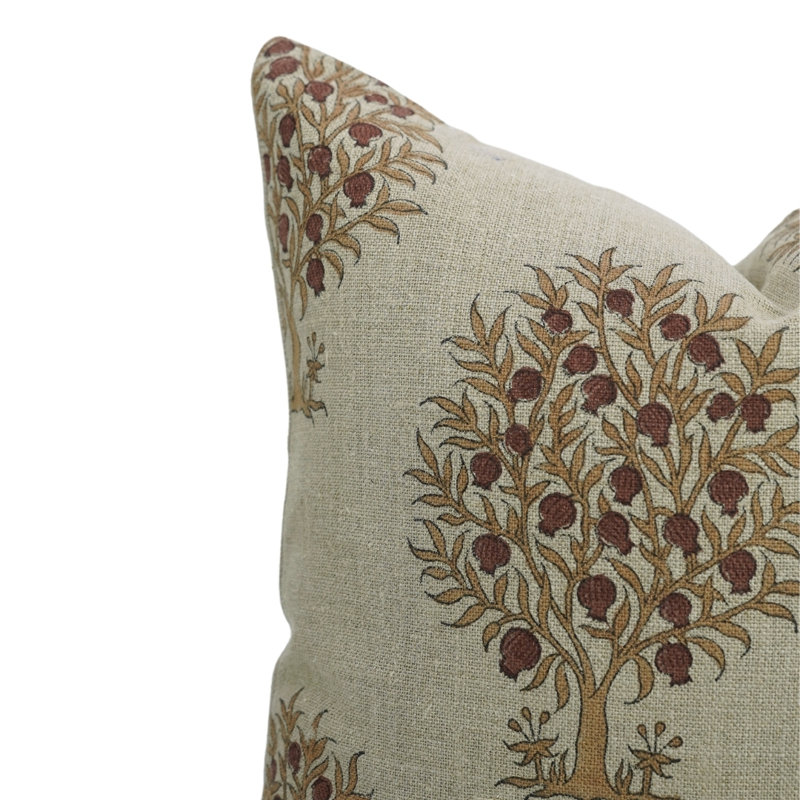 Linen Pillow Cover, 12" H x 20" W, Beige Floral 2, Rectangle