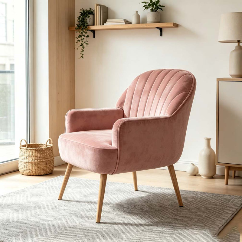Velvet Accent Chair, Modern Upholstered Living Room Chairs, Pink