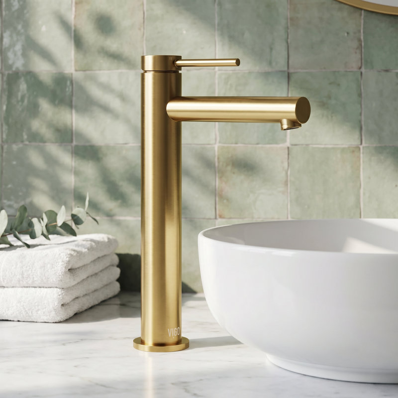 Jewel 11 in. Vessel Bathroom Sink Faucet, Matte Brushed Gold