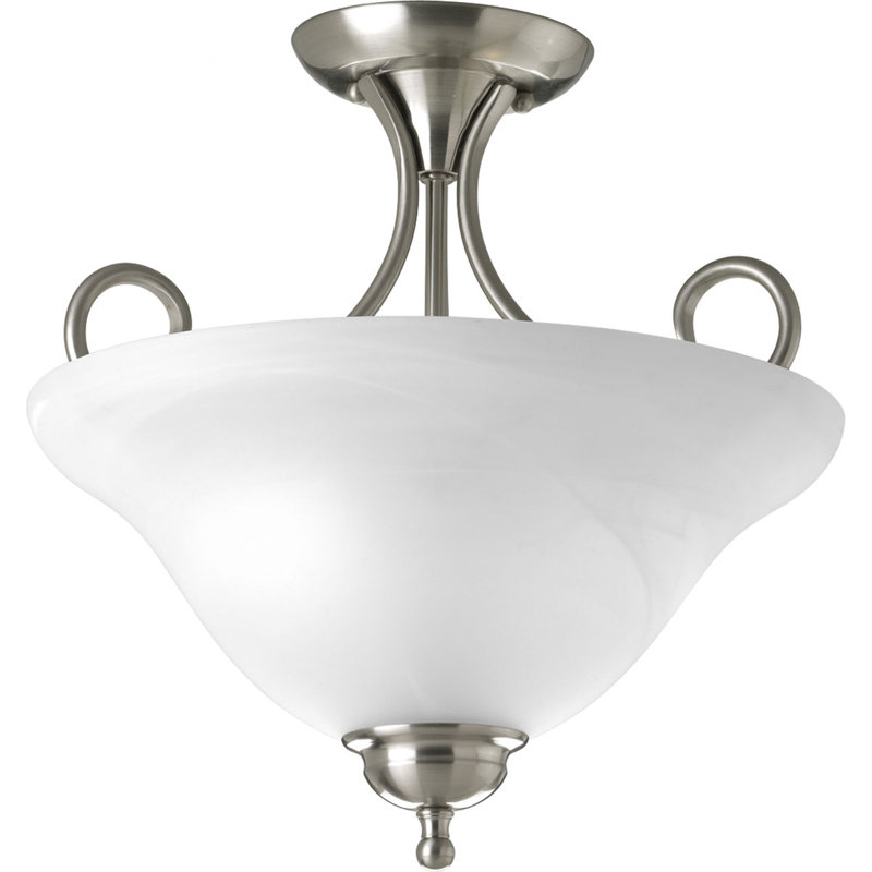 Plafonnier semi-encastré 2 lumières 13,25 po Cates, Nickel brossé