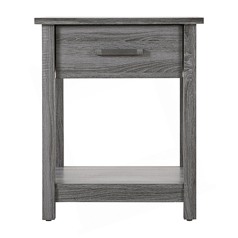 Nightstand With Low Shelf And Drawer, Gray