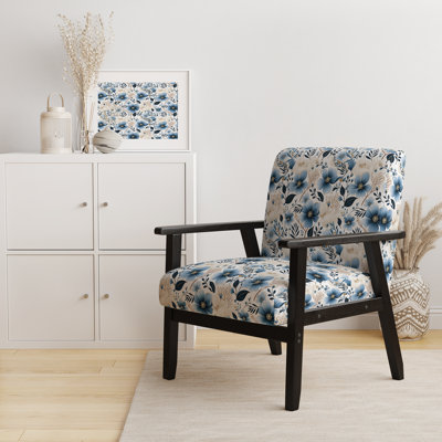 Fauteuil d'appoint rembourré bleu et ivoire
