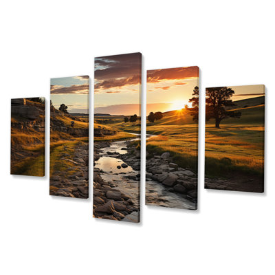  «Yellow Green Nebraska Landscape Prairies - Reproduction sur toile de paysages - 5 panneaux