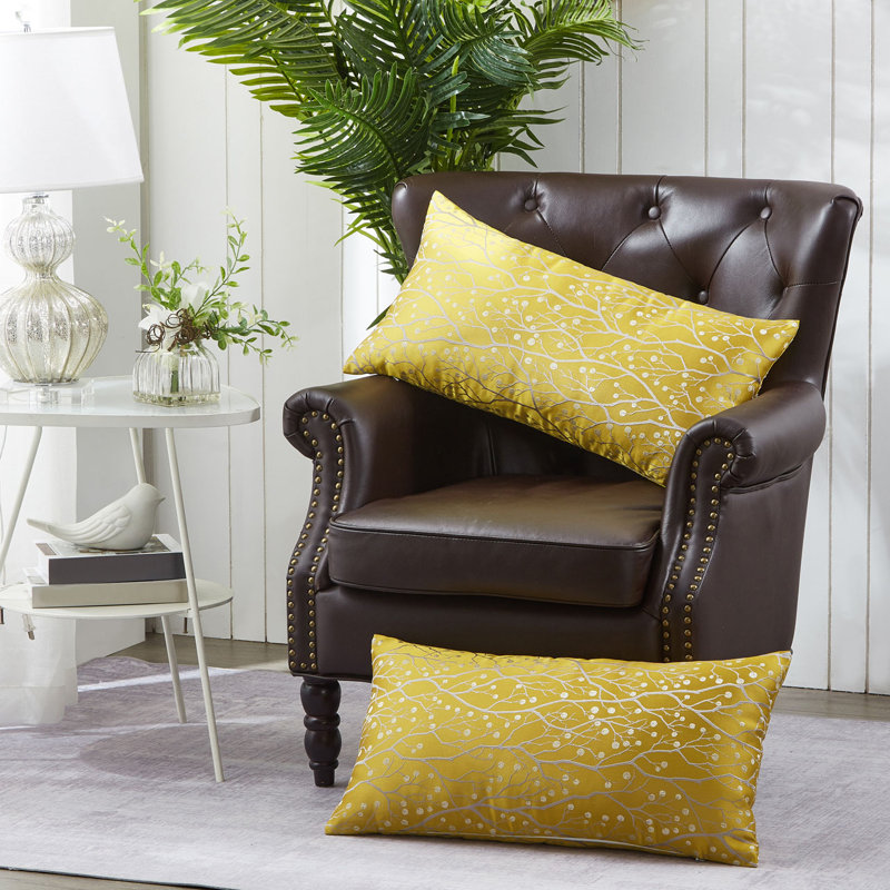 Floral Rectangular Lumbar Cushion Cover, Gold