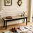 Modern Style Black Color Solid Oak Wood Dining Bench with Rattan Detail-111209773