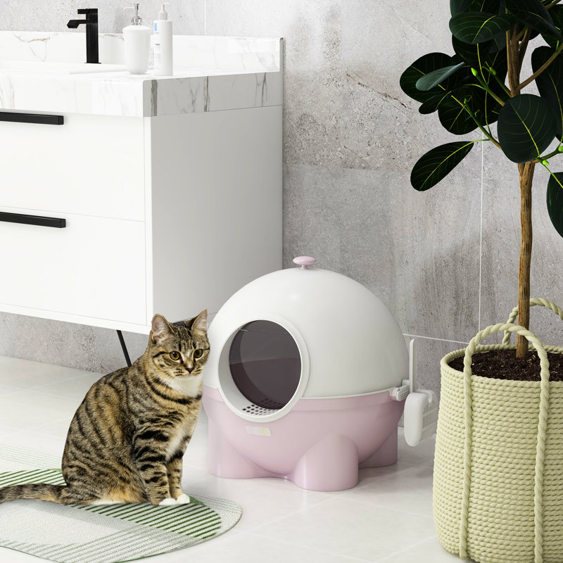 Grand bac à litière pour chat avec couvercle, pédale de sable qui fuit, odeur, rose, 20,34 po x 20 po 19 po, boîte, à capuchon, 19 po
