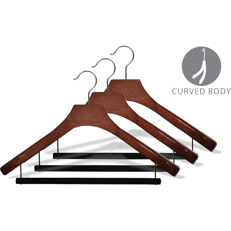Cintre en bois antidérapant pour robe / chandail / chandail, Noyer / Chrome