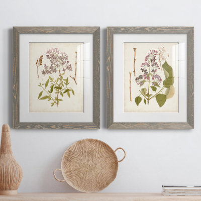 «Vintage Flowering Trees I», ensemble de 2 reproductions d'art sur papier encadrées