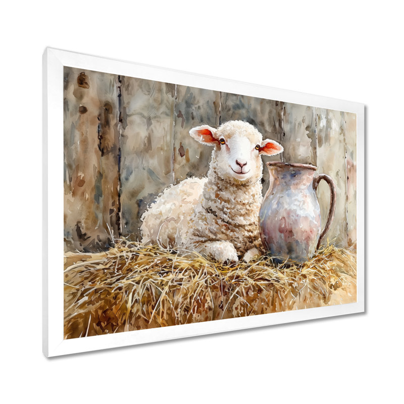 Douwine Baby Sheep Portrait at The Barn I - Sheep, art mural, Reproduction encadrée d'une seule photo, H 12 po x l 20 po