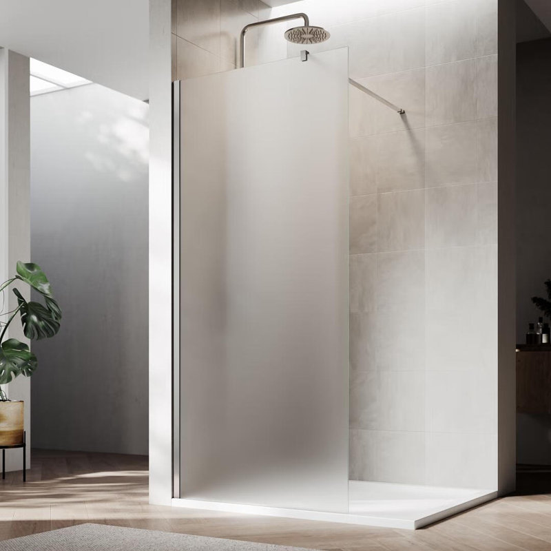 28”W*72”H Frameless Shower Screen with 8mm Frosted Glass, Easy to Clean, Chrome