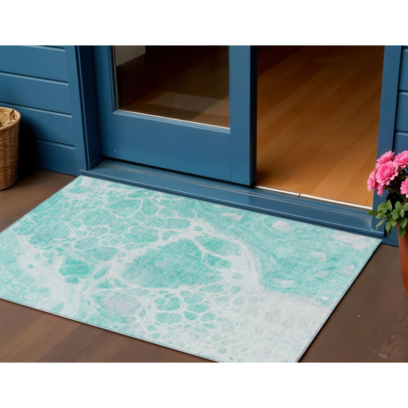 Tapis intérieur / extérieur bleu et ivoire lavable 3 pi x 5 pi