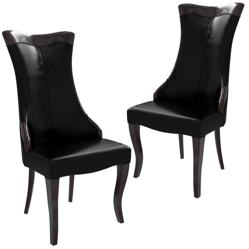 Miramar Upholstered Dining Chair With Rubberwood Legs And High-Back Design, 2, Black