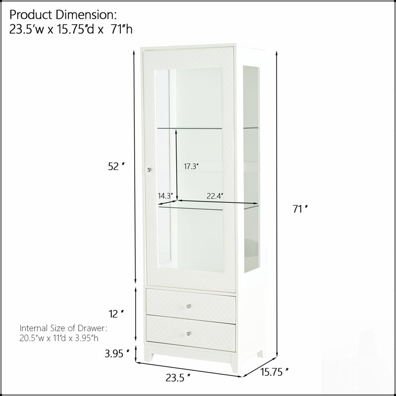 Vitrine autoportante de 71 pouces avec porte vitrée et plafonnier, tablettes réglables pour un rangement polyvalent dans le salon, la cuisine, le bar et la salle à manger
