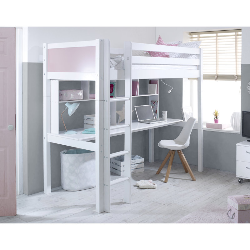 Valorie European Single (90 x 200cm) Mate's & Captain's High Sleeper Loft Bed Bed with Bookcase, White/Rose