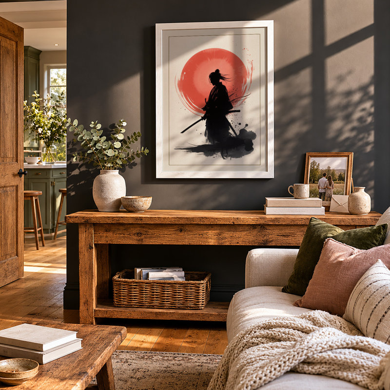 Samurai In Stillness Japandi - Print, A3 - 42.0 x 29.7 cm, White