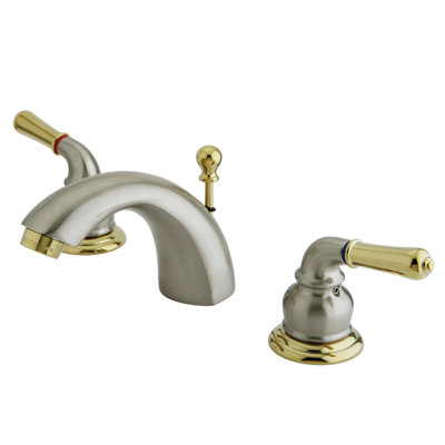 Kingston Brass Two-Handle 3-Hole Deck Mount Mini-Widespread Bathroom Faucet with Brass Pop-Up