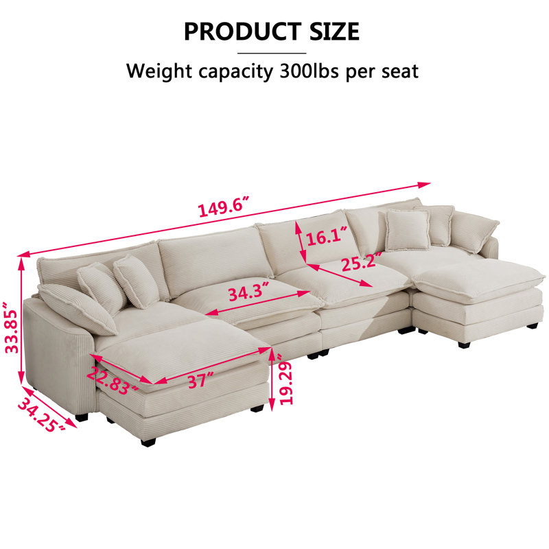 Kirima Modern Corduroy Comfort Modular Combo Cloud Sofa., Beige Corduroy
