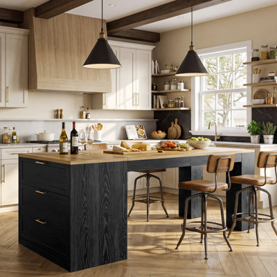 Îlot de cuisine moderne de 79 po avec 3 tiroirs, une table de préparation à deux tons de 79 po de long avec un grand espace pour les jambes, des meubles de cuisine pour la préparation des repas, les repas et les réceptions, les cuisines ouvertes ou le bar personnel