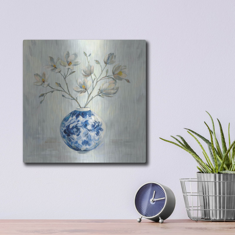 Art mural en métal de luxe «Chinoiserie and Branches Neutral» par Silvia Vassileva, 12 po x 12 po