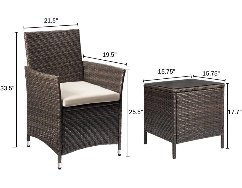 Patio Porch Furniture Sets 3 Pieces PE Rattan Wicker Chairs With Table Outdoor Garden Furniture Sets, Beige
