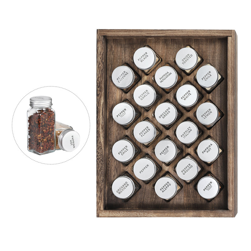 Ensemble de 20 pots et support à épices, Brun