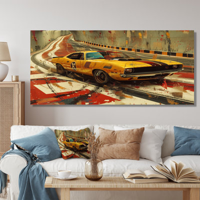 «Vintage Muscle car at the rail I - Race Tracks», art mural encadré