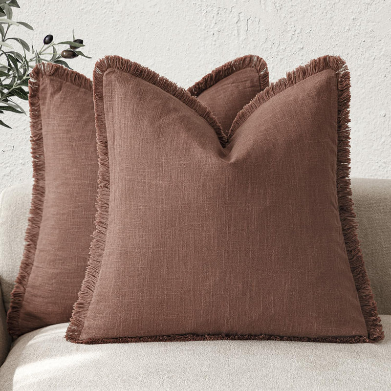 18 x 18 ensemble de 2 housses de coussin décoratif à franges en lin, Glacis d’automne