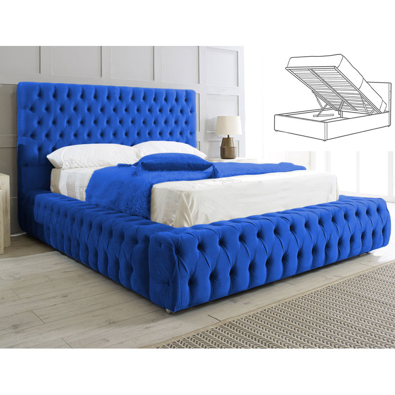 Elite Elegance Ambassador Ottoman Storage Bed - Premium Upholstered Velvet Bed Frame with Tall Headboard, Super King (6')