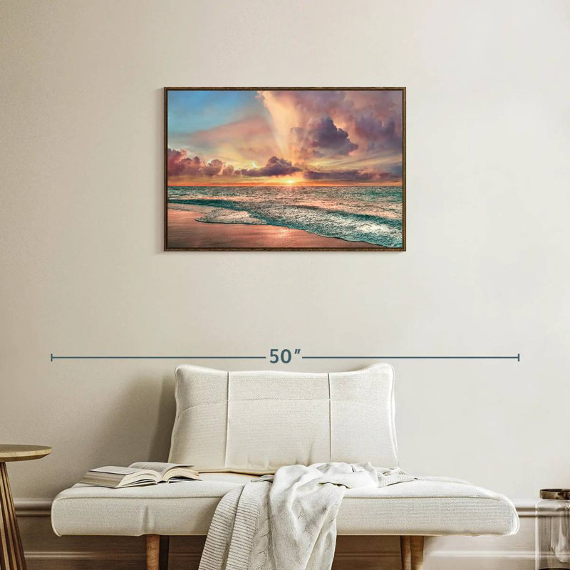Plage de cuivre, Cadre flottant noyer, 31 po x 21 po