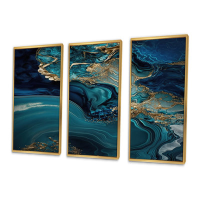 " Abstract Geode Turquoise I " 3 - Pieces