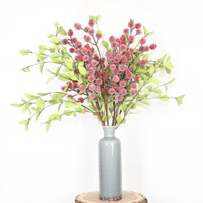30" Artificial Winter Frosted Holly Berries Branch In Vase, Farmhouse Greenery Leaves Twig Long Stem Floral Bulk Bouquet For Wedding Christmas Party Home Office Table Centerpiece Shelf Decorations